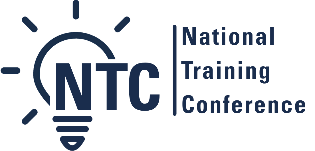 Logo featuring a stylized lightbulb icon with the large initials “NTC” on the left and the words “National Training Conference” in dark navy text on the right.